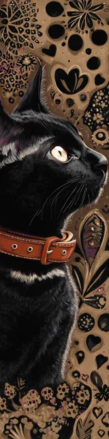 Cat bookmarks illustration of a brown bookmark with a black cat